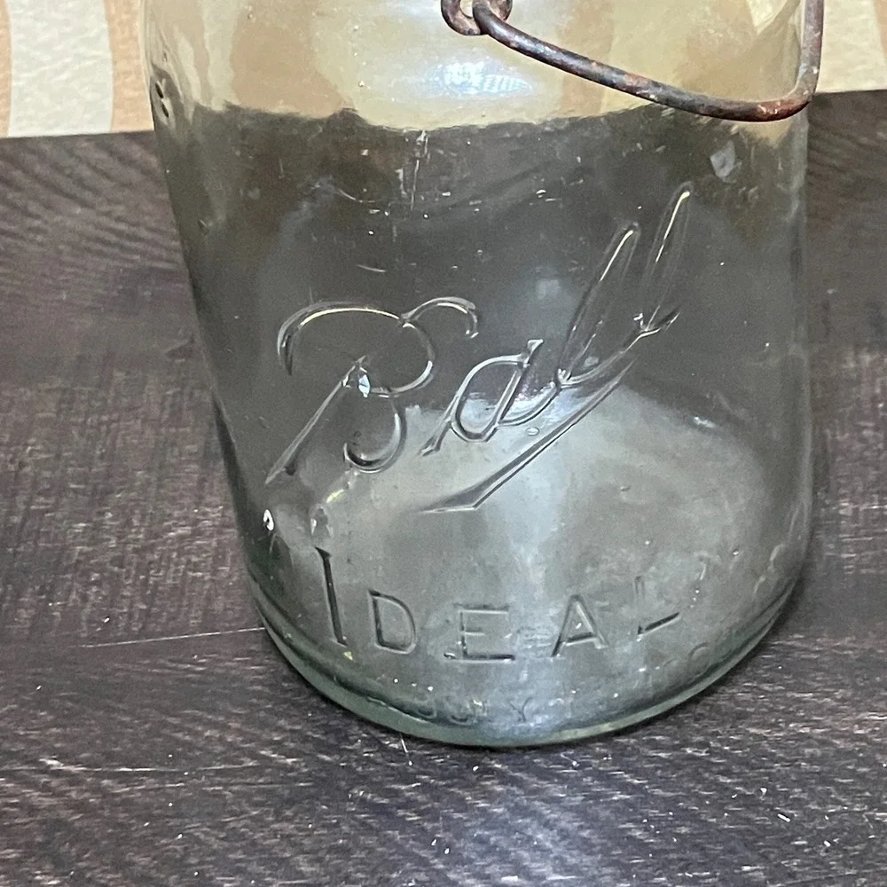 Ball Ideal Mason Jar Vintage Clear Glass Wire Bail Closure Antique
